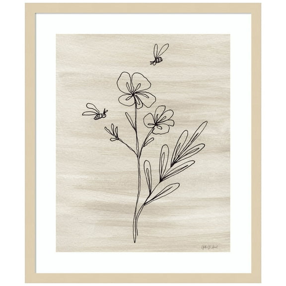 Amanti Art Line Bees Wood Framed Wall Art Print