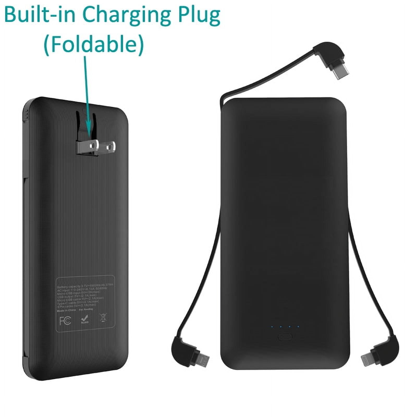 10000mAh Power Bank Charger for iPhone 15/16/Plus/Pro/Pro Max/16e - Backup Battery Portable USB Port Built-in Adapters AC Plug Slim
