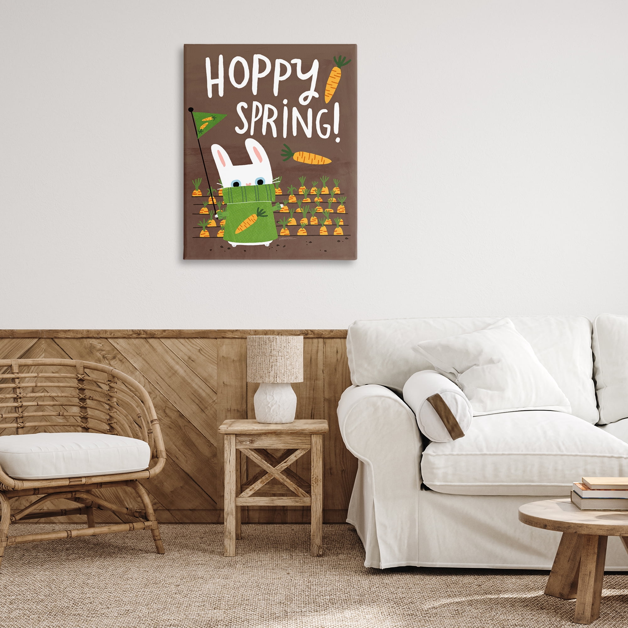 Stupell Industries Happy Spring Bunny & Carrots Animals Painting Wrapped Canvas Art Print Wall Art, 30 x 40