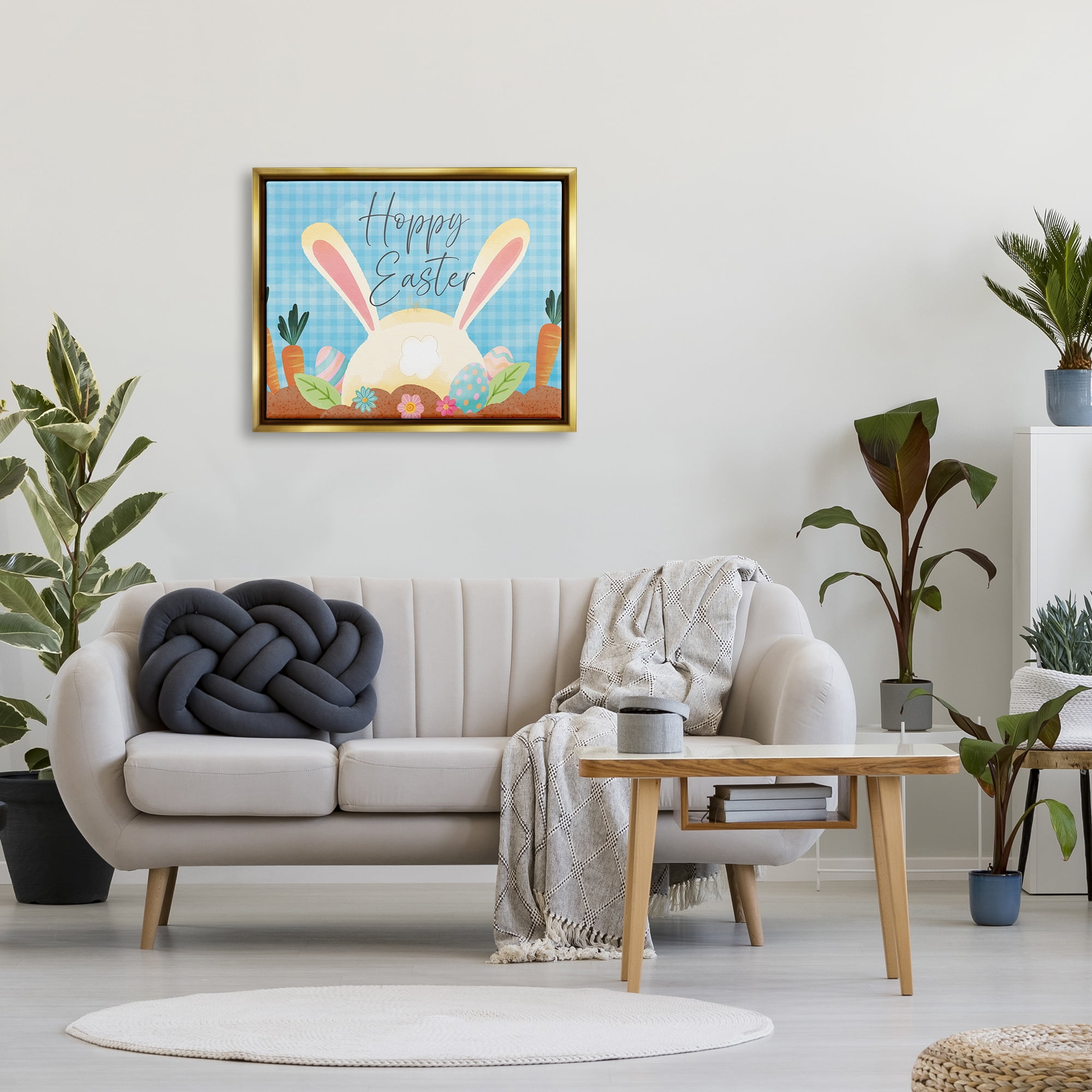 Stupell Happy Easter Spring Carrot Garden Holiday Painting Gold Floater Framed Art Print Wall Art