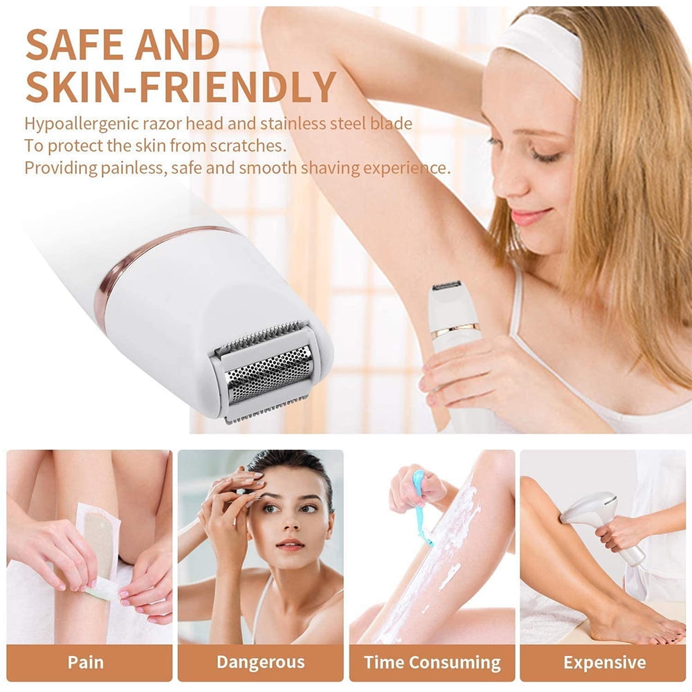 LNGOOR 7 in 1 Cordless Face Shaver Set, Women Electric Razor Cordless Hair Removal Ladies Shaver Painless Body Hair Trimmer Remover