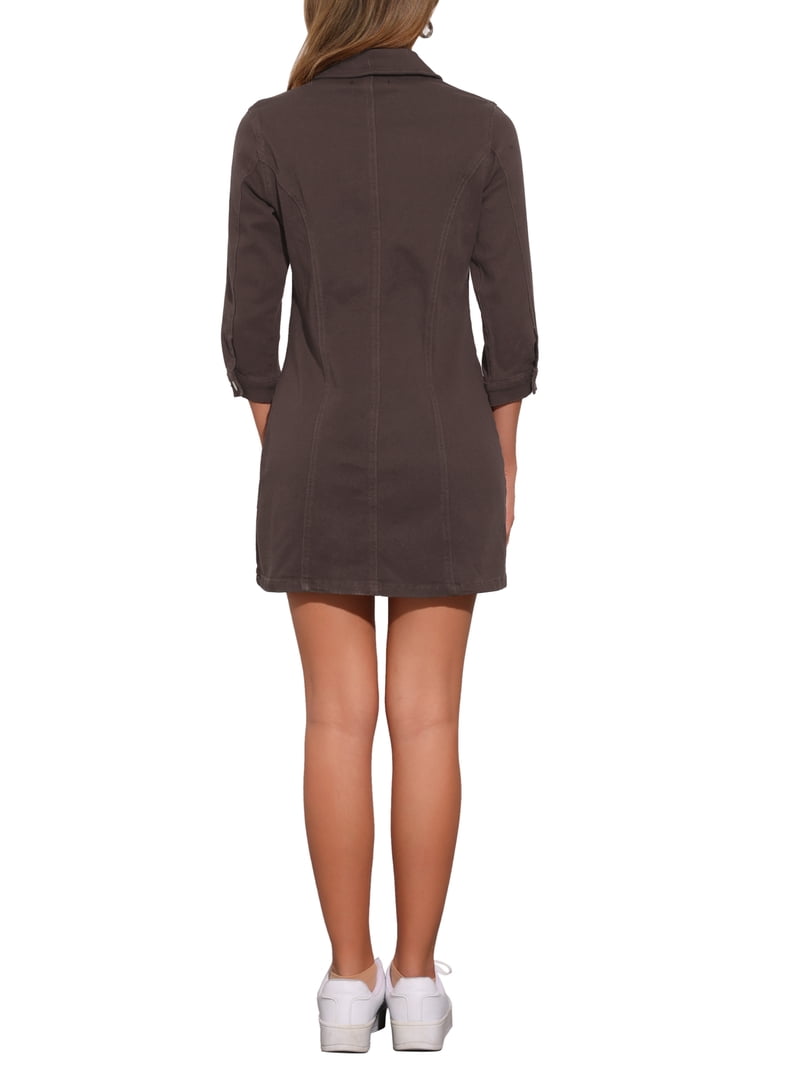 Inspire Chic Women's Denim Dress 3/4 Sleeve Button Down Mini Jean Shirt Dress L Dark Brown Inspire Chic Women's Denim Dress 3/4 Sleeve Button Down Mini Jean Shirt Dress L Dark Brown