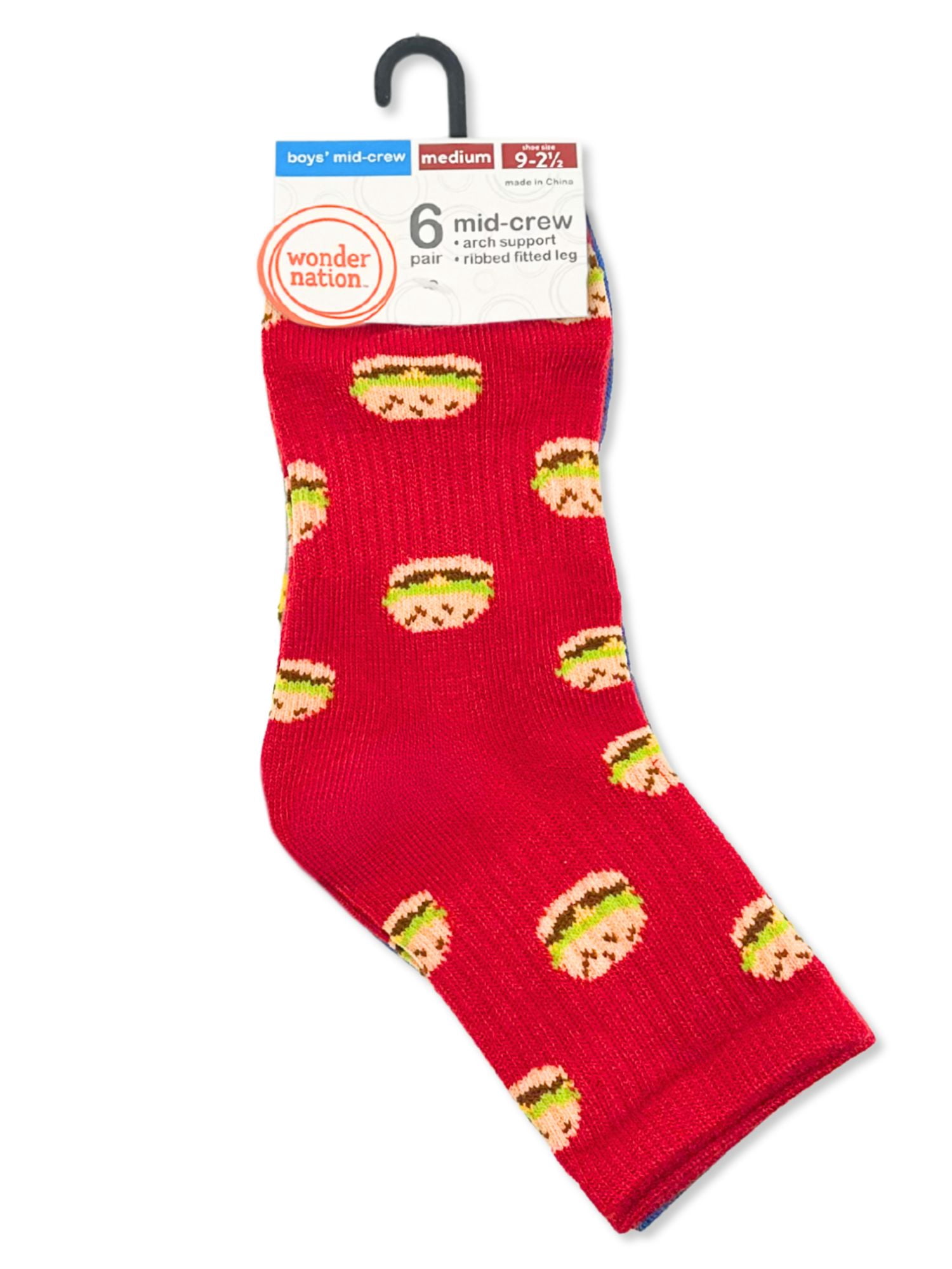 Wonder Nation Boys Snack Food Mid-Crew Socks, 6-Pack, Sizes S-L