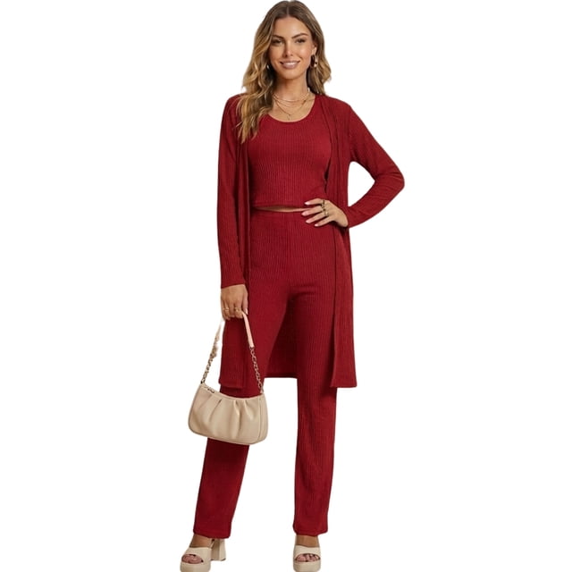Conjunto Casual 3 Piezas Pantalón, Blusa y Cárdigan Cómodo y Elegante para Mujer