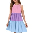 thumbnail image 1 of Robe Sans Manches à Blocs de Couleur pour Grandes Filles, Robe Patineuse Décontractée d'Été Évasée, Vêtements Taille 9-10T, 1 of 7