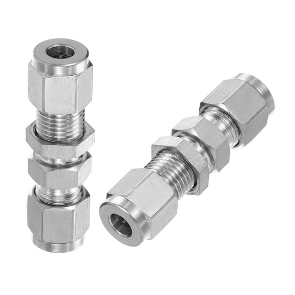 Uxcell 304 Stainless Steel Double Ferrule Compression Tube Fitting 1/4"IDx9/16"OD Straight Union Connector Silver 2 Pcs