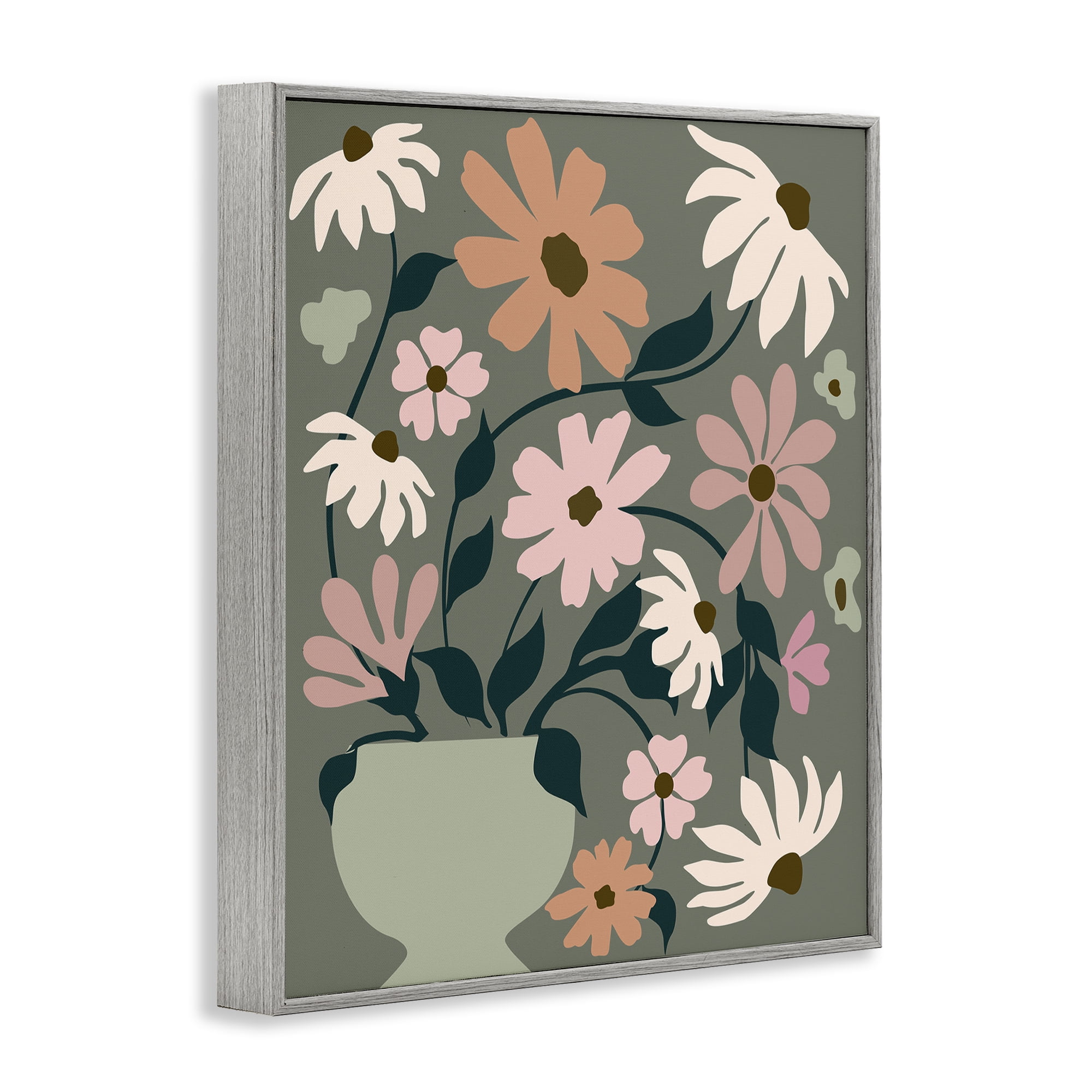 Stupell Industries Gerbera Daisy Bouquet Botanical & Floral Painting Gray Framed Art Print Wall Art, 24 x 30