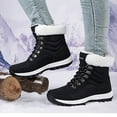 thumbnail image 4 of Xfvqtps Womens Snow Boots Plush Fleece Line Lace Up Solid Color Non Slip Waterproof Climbing Travel Outdoor Mid Calf Boots Winter Warm Plush Thickened Skiing Large Cotton Shoes Black, 4 of 6