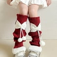 thumbnail image 2 of Cute Leg Warmers for Girls with Bowknot Pom-pom Y2k Fashion Knitted Warm Winter Short Slouchy Knee High Socks, Wine 3-15 Years均码, 2 of 3
