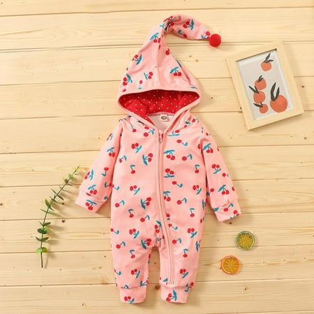 

Yidarton 0-3 Year Old Baby Fruit Printed Conjoined Climbing Clothes Zipper Shirt Hooded Long Sleeve Long Leg Ha Clothes European And American Tide Climbing Clothes Pink