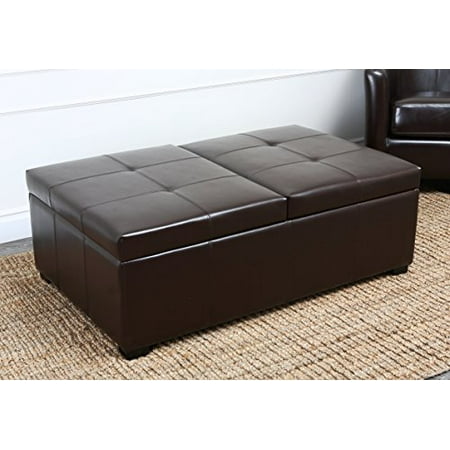 Abbyson Living Frankfurt Dark Brown Bicast Leather Double Flip-top Storage Ottoman
