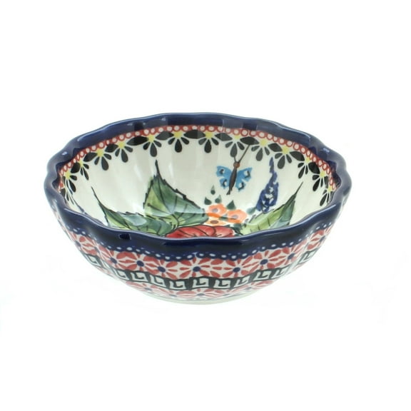 Blue Rose Polish Pottery Floral Butterfly Small Scallop Dish