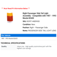 thumbnail image 2 of Right Passenger Side Tail Light Assembly - Compatible with 1987 - 1993 Mazda B2600 1988 1989 1990 1991 1992, 2 of 2