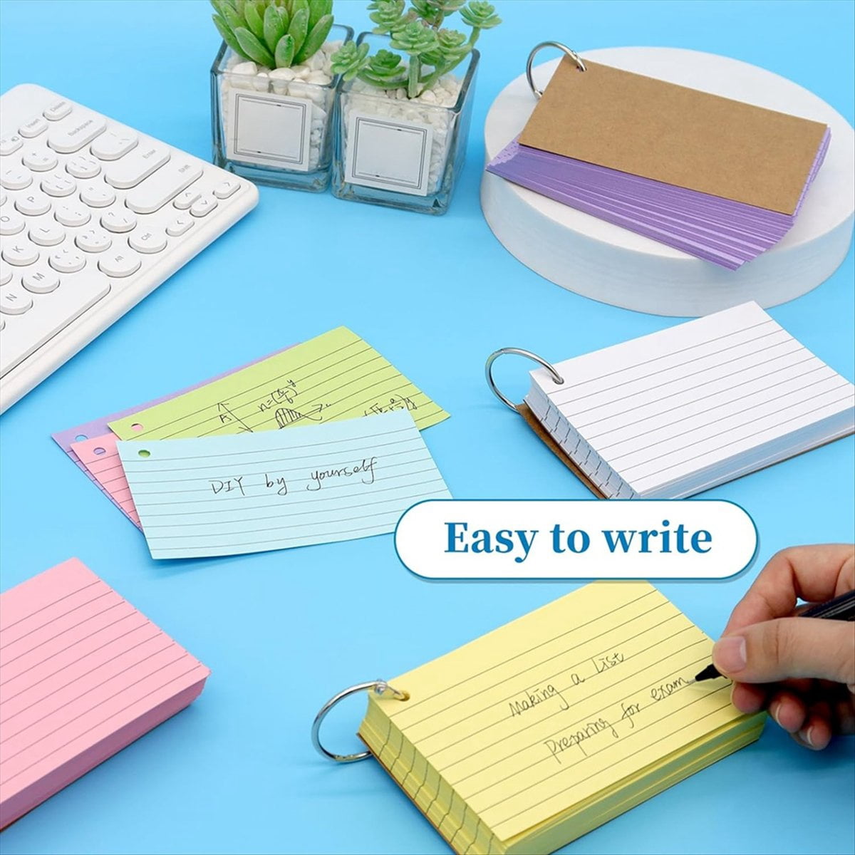 1000 PCS Index Cards 3x5 Inches Colored Flash Cards with Ring, Punched Lined Flashcard Ruled Index Cards Notecards