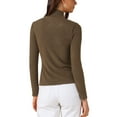 thumbnail image 3 of Solid Color T-Shirt for Women Asymmetrical Collar  Long Sleeves Basic Tops M Brown, 3 of 6