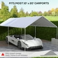thumbnail image 4 of Outdoor Lighting Outsunny 10' x 20' Carport Replacement Top Canopy Cover, UV Resistant and Water Resistant Car Port Portable Garage Tent Cover with Ball Bungee Cords, White, Only Cover,Outdoor Wall L, 4 of 5