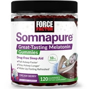 Force Factor Somnapure Gummies, 10mg Melatonin Sleep Aid for Adults Extra Strength, Non-Habit-Forming Sleep Support, Dream Berry, 120 Gummies