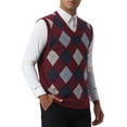thumbnail image 5 of INSPIRE CHIC Men's Vests Argyle Knit Slim Fit Sleeveless Contrast Color Pullover Vest M Burgundy Navy, 5 of 7