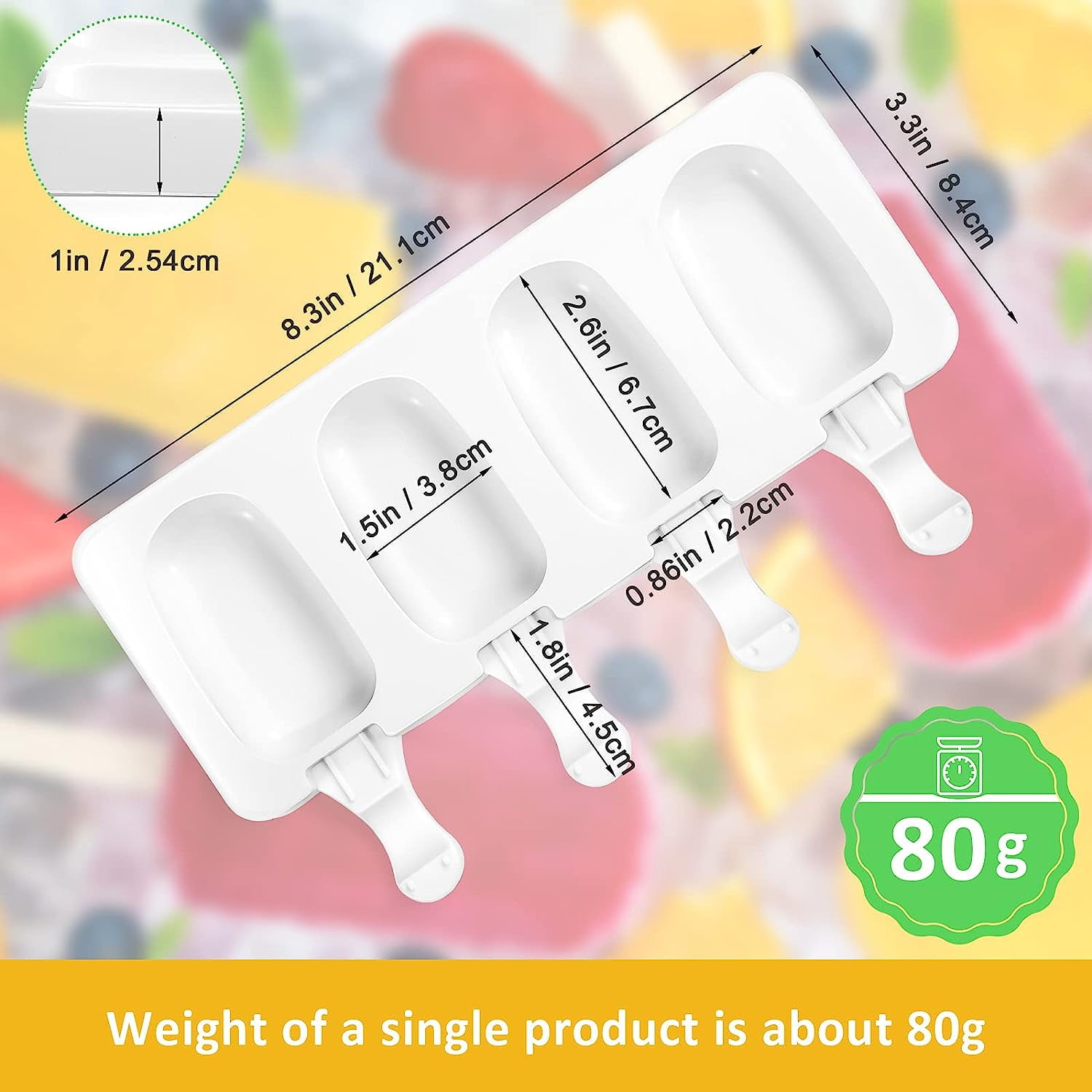 2 Pcs Silicone Popsicle Molds With Lids & 100 Sticks - 4 Cavity Ellipse Molds For DIY Ice Pops - View #6