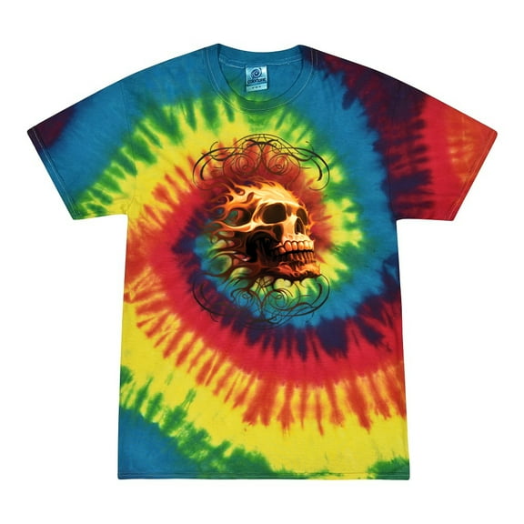 Wild Bobby, Firey Flaming Skull, Pop Culture, Tie-Dye Tees, Reactive Rainbow, Medium