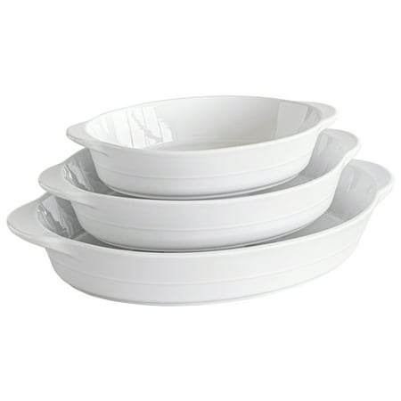 

Over and Back Set of 3 White Porcelain Handled Oval Bakers