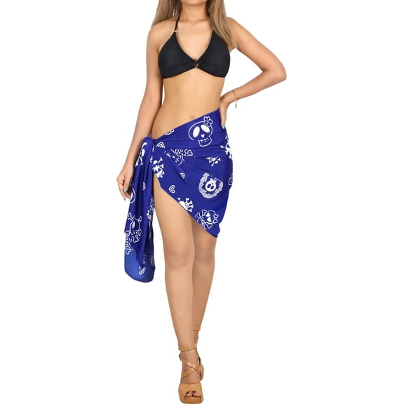 HAPPY BAY Women's Beachwear Summer Pareo Costumes Theme Party Casual Swimsuit Swim Cover up Sarong Coverups Mini Skirt Beach Wraps One Size Royal, Allover Skulls