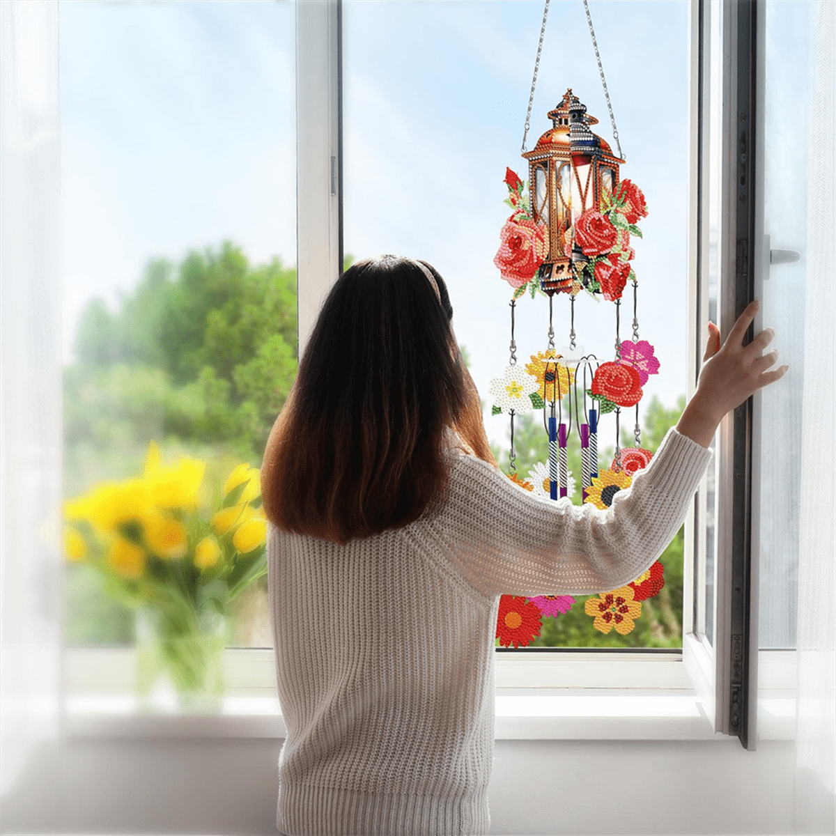 DIY Dotted Diamond Art Painting Wind Chime Kit, Three-Dimensional Sun Catchers Diamonds Dot Paintings A