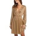 thumbnail image 4 of VISgogo Vestido casual para mujer, estampado de leopardo, manga larga, cuello en V, cintura elástica, vestido corto de vendaje VISgogo moda, 4 of 9