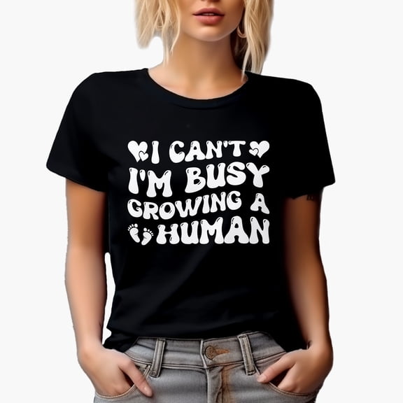 I Can't, I'm Busy Growing a Human, Motherhood or Parenting Quote, Groovy Retro Wavy Text Merch Gift, Black T-Shirt, Small
