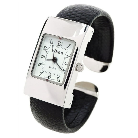 Black Silver Snake Style Band Rectangle Case Women's Bangle Cuff Watch