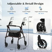 Naipo Mobility Rollator Walker for Seniors with Seat, Foldable Rolling Medical Walker with 6 inch Wheels, Aluminum Frame Supports Up to 300 lbs, Burgundy