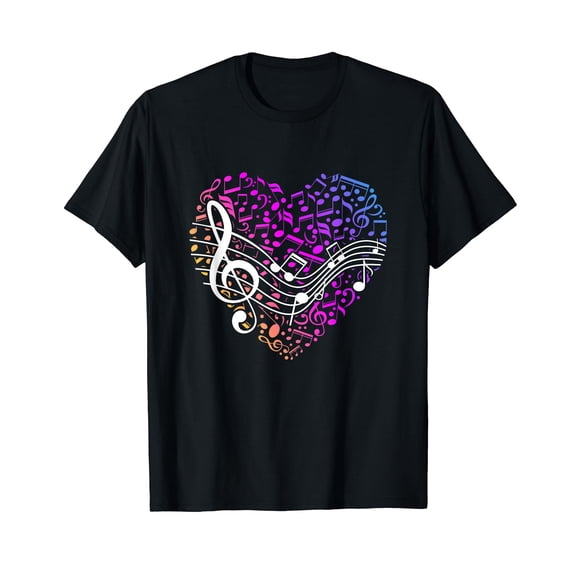 Musical Notes Heart Treble Clef Music T-Shirt Black Tee
