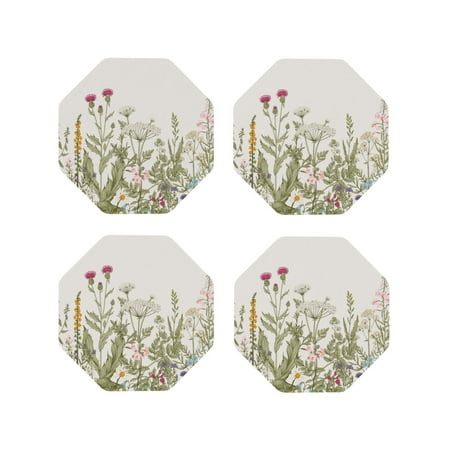 

Tideii Herbs and Wildflowers for Leather Coasters 4 Pieces Anti-fouling and Anti-scalding Decorative Coasters Suitable for Restaurants Kitchens Coffee Shops-Octagon