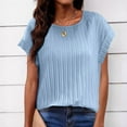 thumbnail image 2 of Raeneomay Oversized T Shirts for Womens Women's Summer Solid Lace V-Neck Bubble Short Sleeve Solid T-Shirt Top, 2 of 6