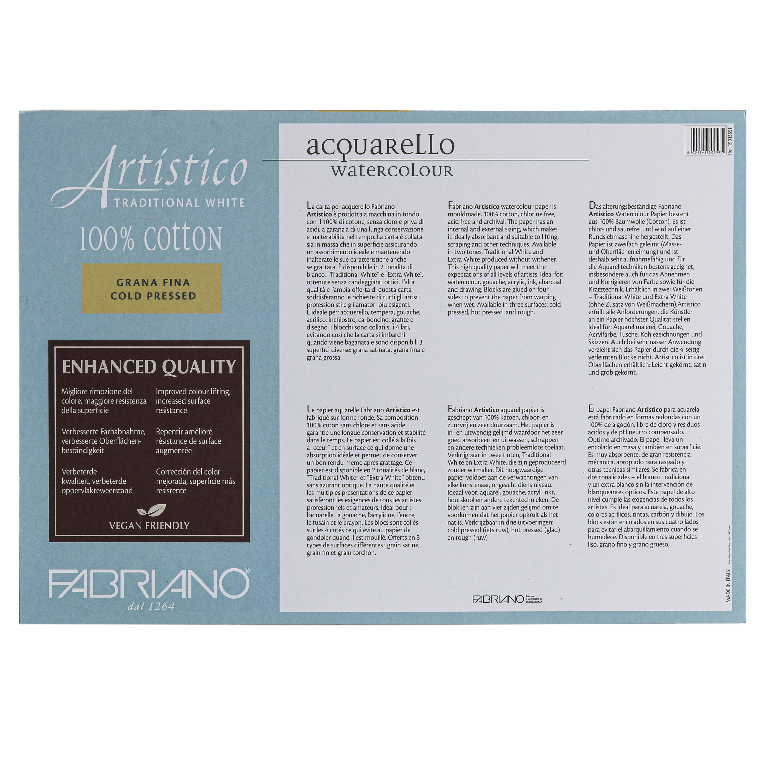 Fabriano Artistico Traditional White Watercolor Block, 140 lb./300 gsm, Cold Press, 15 Sheets, 14 in x 20 in