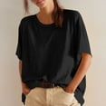 thumbnail image 2 of Camisas de Manga Corta para las Mujeres Casual Cuello Redondo Sólido, Mezcla de Algodón Moda de Verano Blusa Superior, 2 of 9