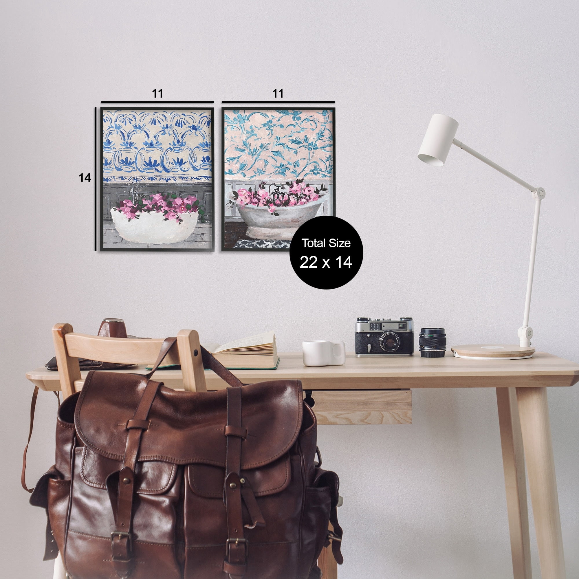 Stupell Industries Flowers In Bath Tub Pink Blue Interior Design Framed Wall Art by Melissa Wang