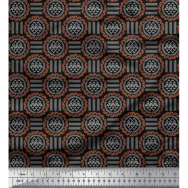 Soimoi Black Velvet Fabric Arrow & Triangle Geometric Printed Craft Fabric by the Yard 58 Inch Wide