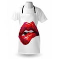 thumbnail image 4 of Lips Apron, Detailed Woman Biting Design with Pinkish Tones on Plain Background, Unisex Kitchen Bib with Adjustable Neck for Cooking Gardening, Adult Size, Dark Coral Pink White, by Ambesonne, 4 of 4