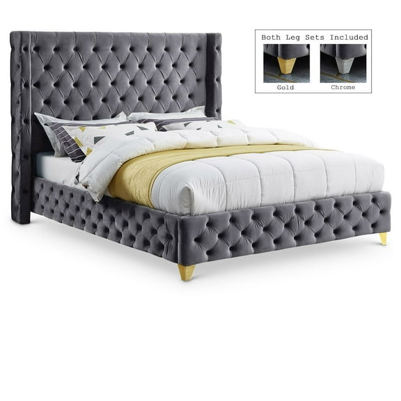 Meridian Furniture Savan Gray Velvet King Bed