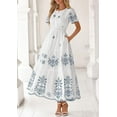 thumbnail image 4 of PRETTYGARDEN Boho Dresses for Women Summer Spring Casual Floral Short Sleeve V Neck Maxi Elastic Waist Dress Pockets, 4 of 10