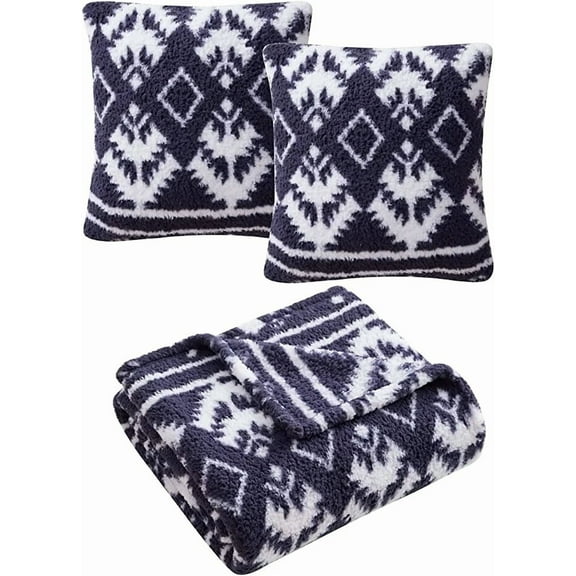Morgan Home Holiday Prints 3 Pack Decorative Pillows & Throw - 18"L X 18"W