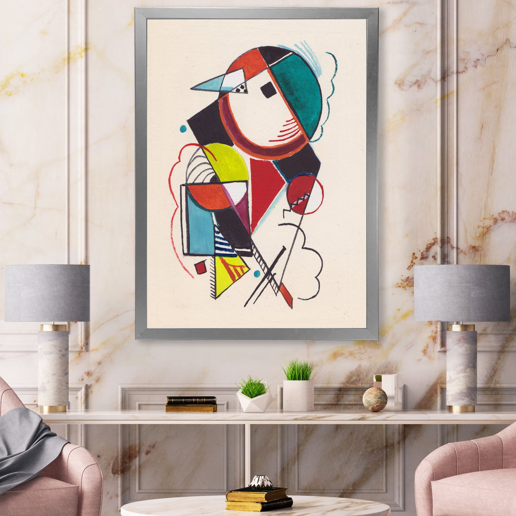 Designart 'Abstract Compositions Of Colored Geometric II' Modern Framed Art Print