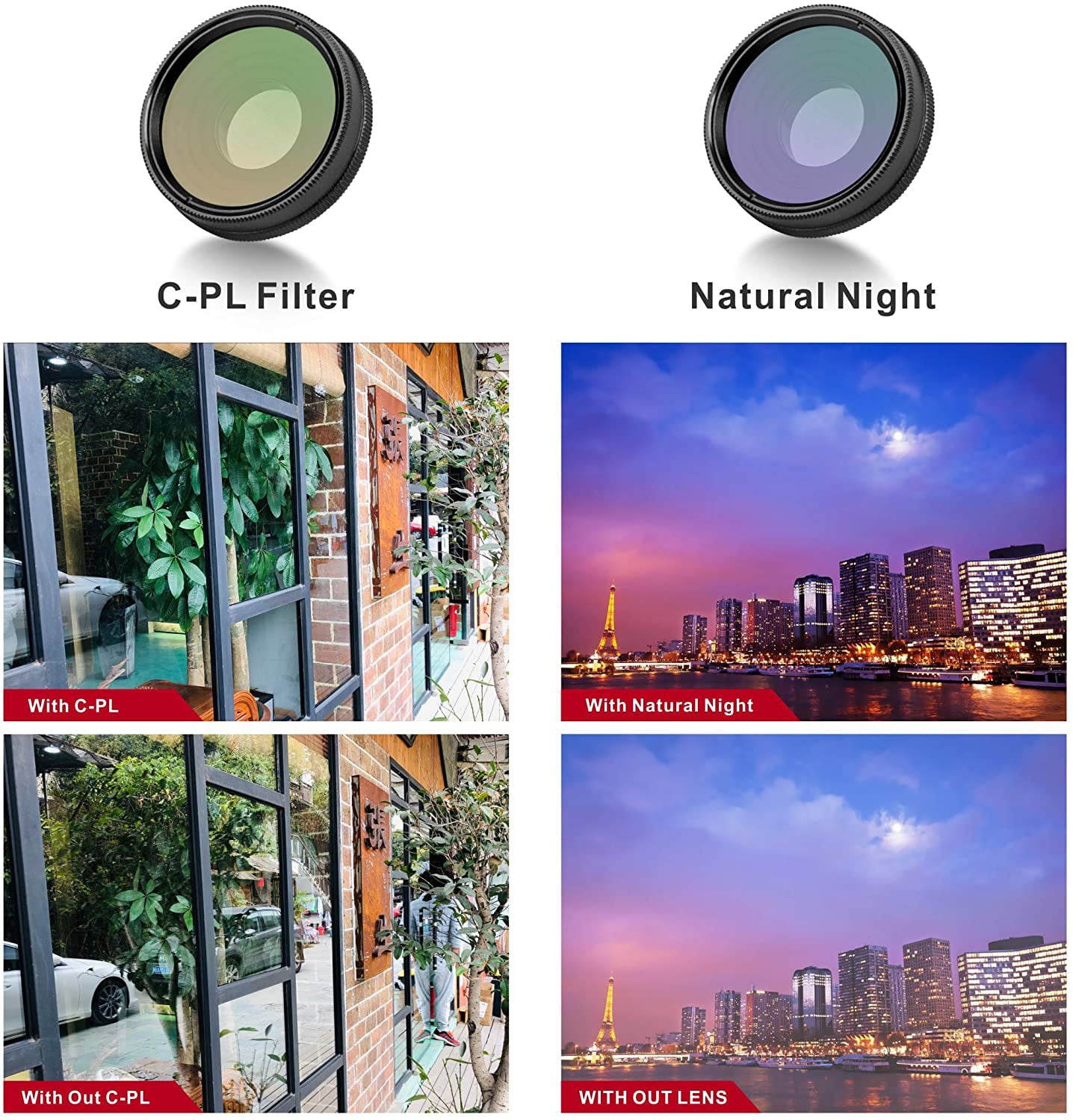 sesenpro 4 in 1 Cell Phone Camera Lens Filter Kit with CPL,ND16,Star-6,Natural Night