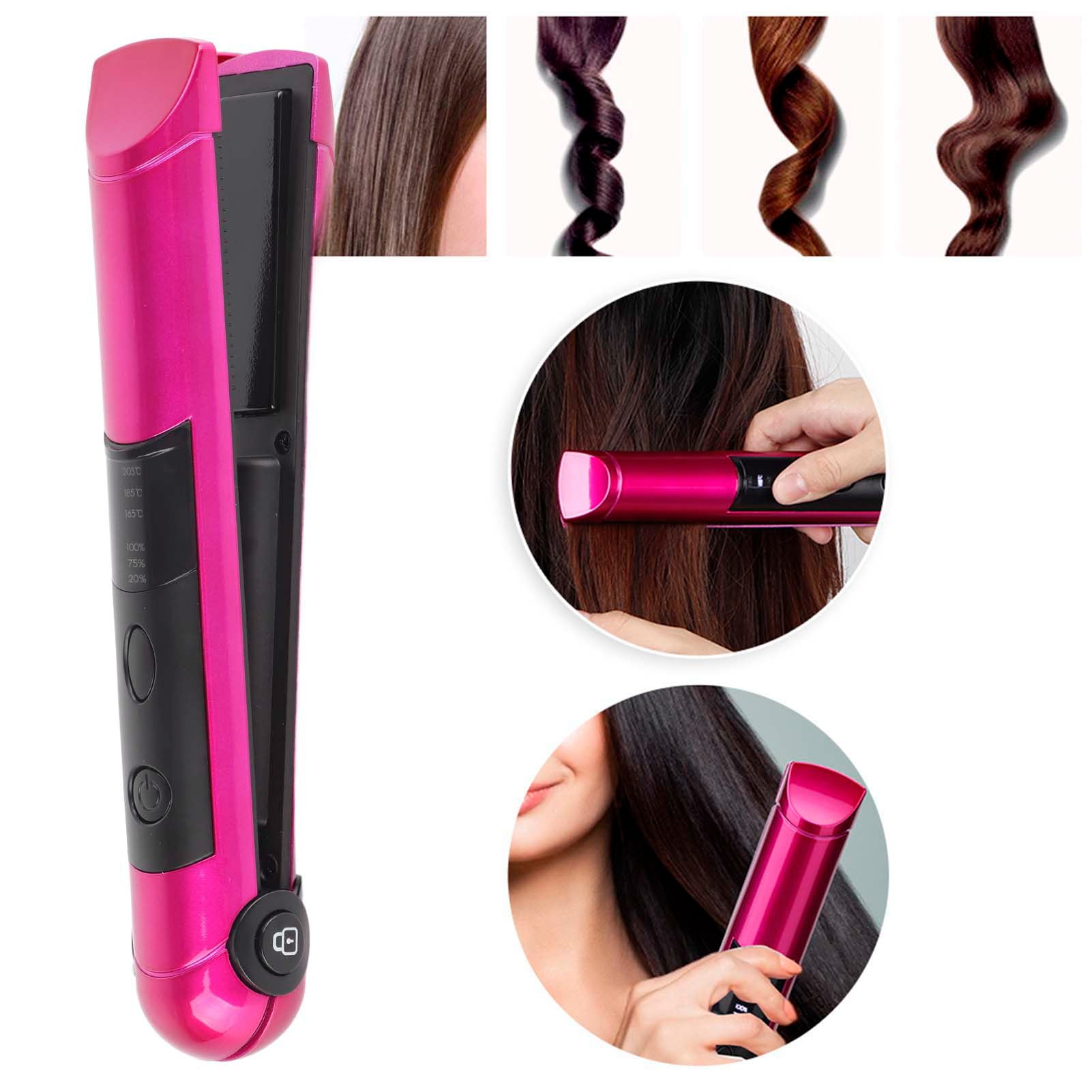 Intelligent Fashionable Rechargeable Hair Straightener Hair Straightener Rose Red Female Women Hair Styling Tool for Girls