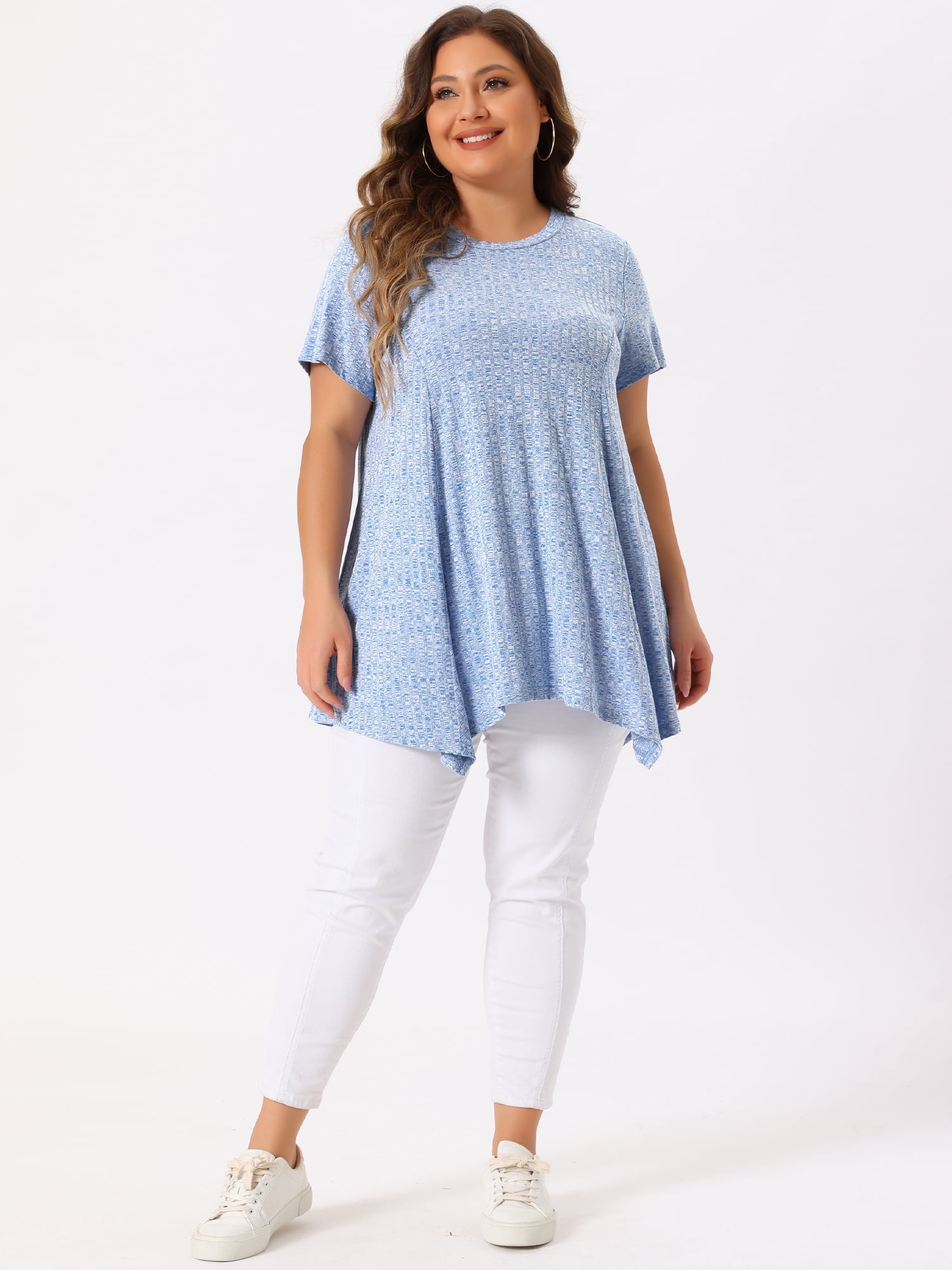 DARING DIVA Women's Plus Crew Neck Flowy Swing Loose Tunic Tops 4X Blue