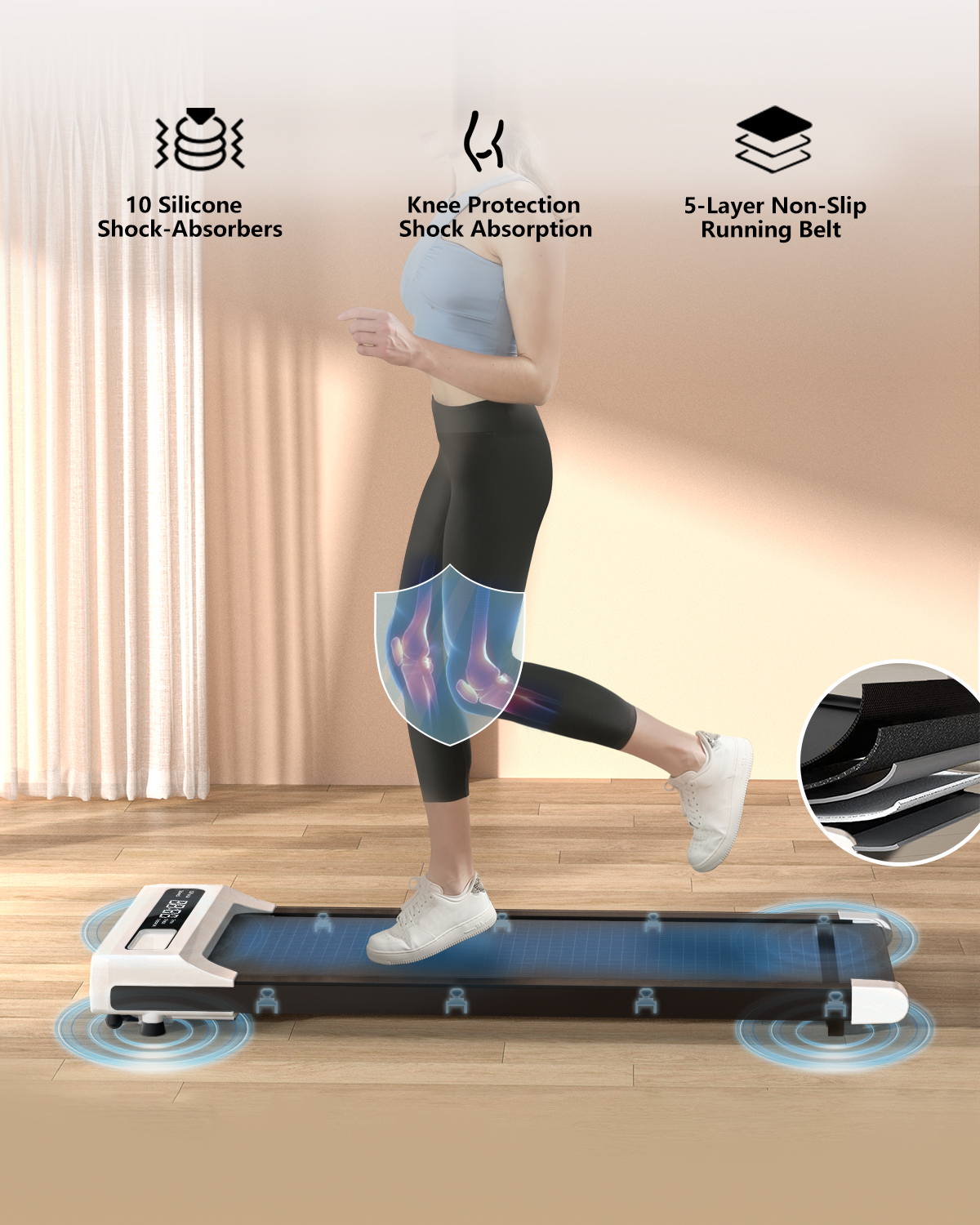 JURITS Walking Pad 2 in 1 for Walking and Jogging, Under Desk Treadmill for Home Office with Remote Control, Portable Walking Pad Treadmill Under Desk, Desk Treadmill in LED Display,White - image 3 of 6