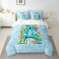 thumbnail image 2 of Feelyou Initial A Letter Bedding Comforter Set 7 Pieces, Kawaii Dinosaur Full Bedding Set, Teen Boy Girl Kid Reversible Fitted Sheet Flat Sheet, Super Cozy Room Decor, 2 of 7