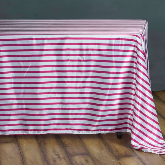 Efavormart 60x126" WHITE / FUSHIA Striped Wholesale SATIN Banquet Table Linens Wedding Party Restaurant Tablecloth