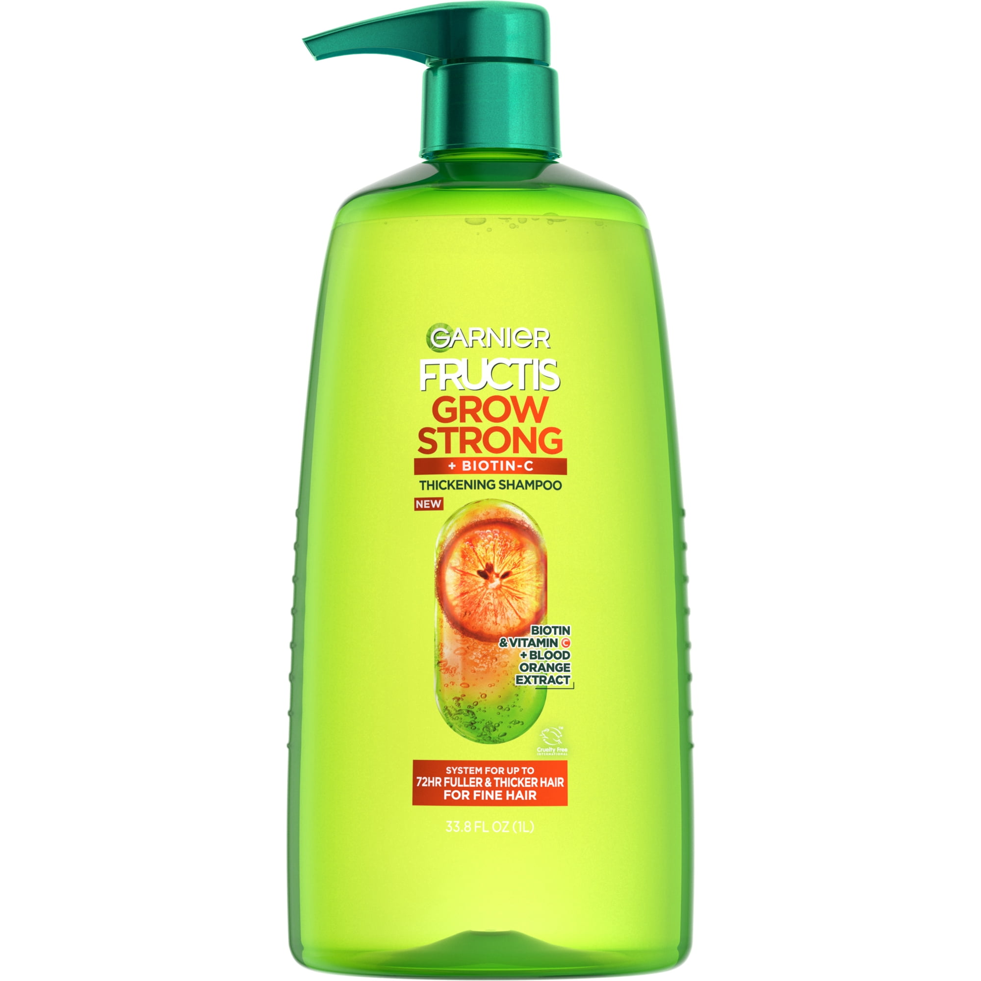 Garnier Fructis Grow Strong Thickening Biotin Shampoo for Fine Hair Volumizing Vegan  33.8 fl oz